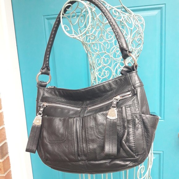 Genuine Leather Hobo Bag Biker Chick Zipper Pockets Pouches - Picture 11 of 16